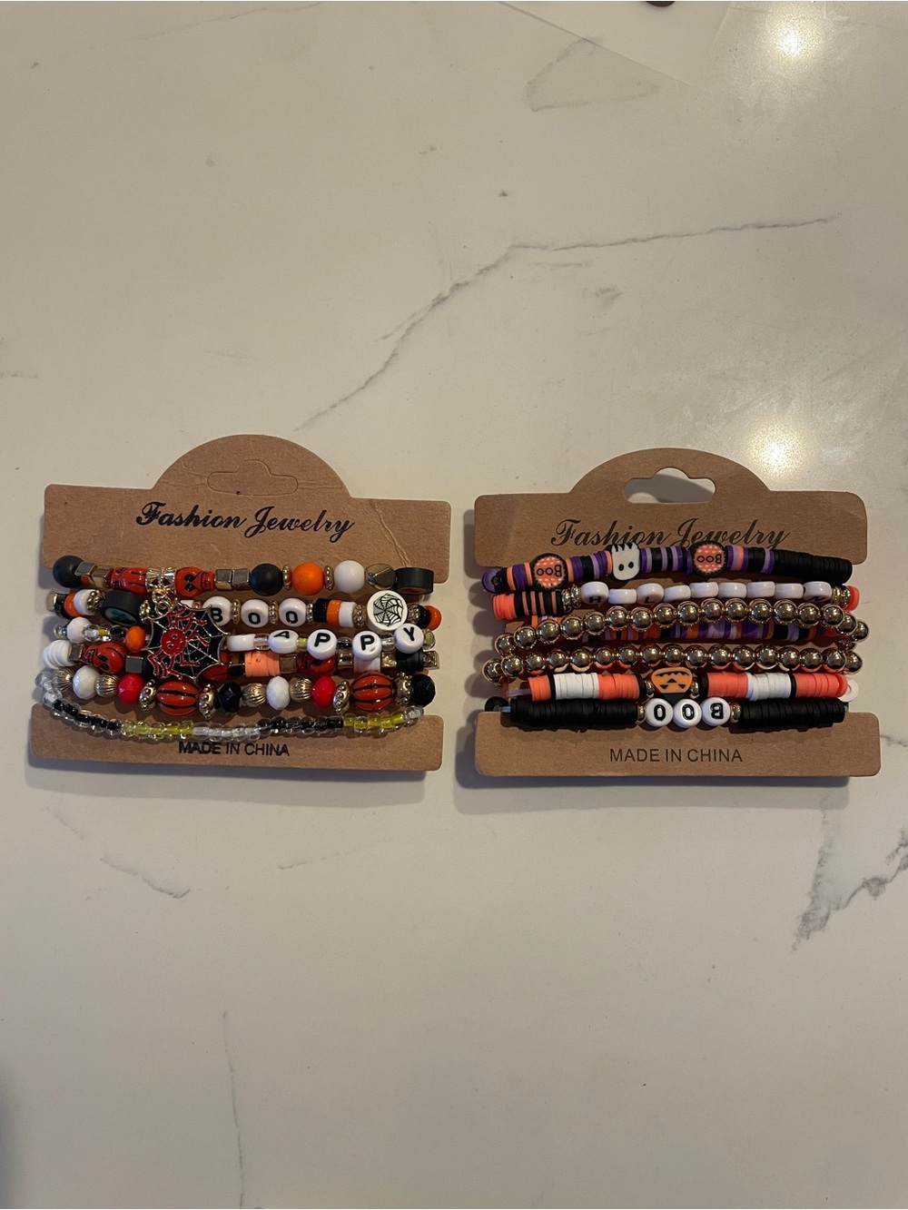 2pc Happy Halloween Beaded Stretch Bracelet Set with Charm
